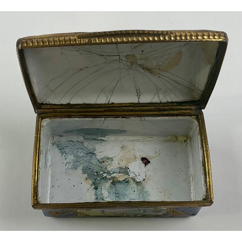 3053 - A George III South Staffordshire enamel rectangular snuff box, the domed hinged cover painted with a... 