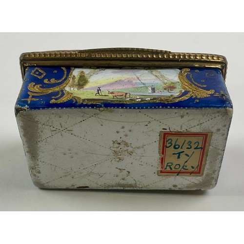 3053 - A George III South Staffordshire enamel rectangular snuff box, the domed hinged cover painted with a... 