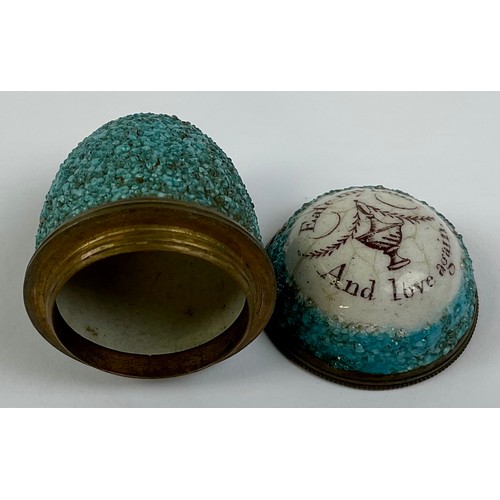 3023 - A George III Bilston enamel and brass mounted etui, the domed threaded cover decorated with Adam sty... 