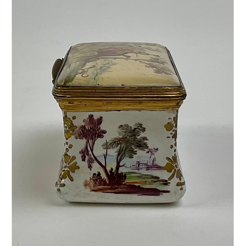 3051 - A George III South Staffordshire enamel and gilt metal mounted rectangular table snuff box, the hing... 