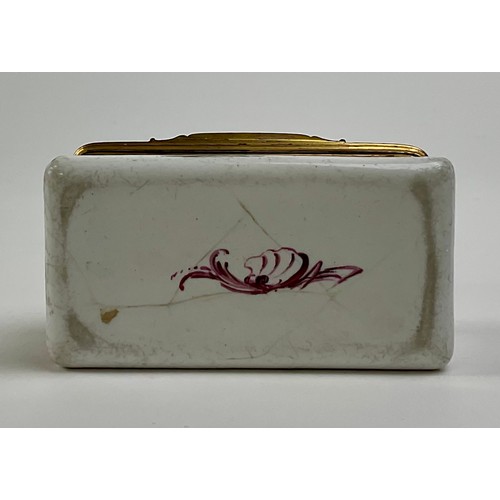 3051 - A George III South Staffordshire enamel and gilt metal mounted rectangular table snuff box, the hing... 