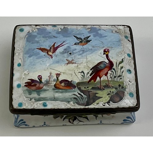 3045 - A George III South Staffordshire enamel and copper mounted snuff box, the domed hinged cover painted... 