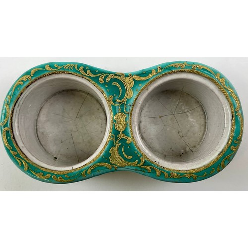3052 - A George III South Staffordshire enamel inkstand, comprising inkwell and pounce pot wells, the sides... 