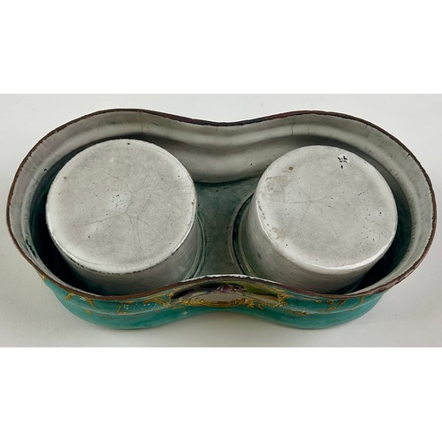 3052 - A George III South Staffordshire enamel inkstand, comprising inkwell and pounce pot wells, the sides... 