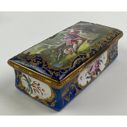 3050 - A George III South Staffordshire enamel and gilt metal mounted rectangular table snuff box, the dome... 
