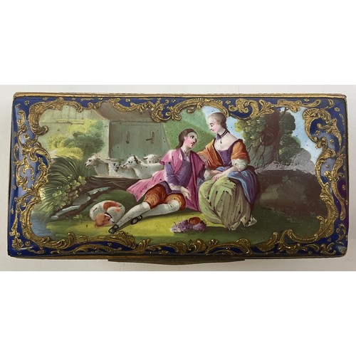 3050 - A George III South Staffordshire enamel and gilt metal mounted rectangular table snuff box, the dome... 