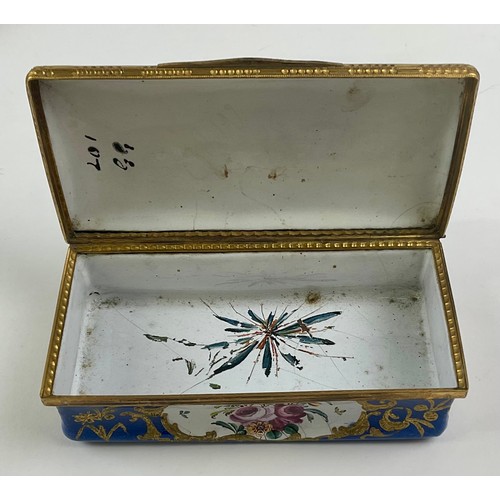 3050 - A George III South Staffordshire enamel and gilt metal mounted rectangular table snuff box, the dome... 