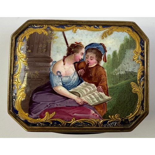 3047 - A George III South Staffordshire enamel and gilt metal mounted canted rectangular table snuff box, t... 