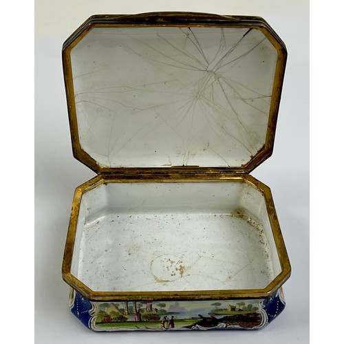 3047 - A George III South Staffordshire enamel and gilt metal mounted canted rectangular table snuff box, t... 