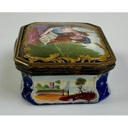3047 - A George III South Staffordshire enamel and gilt metal mounted canted rectangular table snuff box, t... 