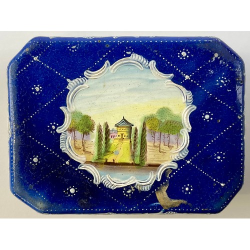3047 - A George III South Staffordshire enamel and gilt metal mounted canted rectangular table snuff box, t... 