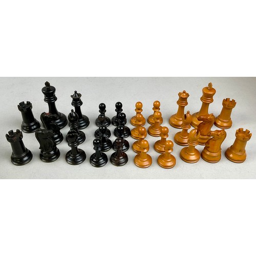 3012 - A boxwood and ebony Staunton pattern chess set, by Jaques, London, signed, weighted bases, marked fo... 