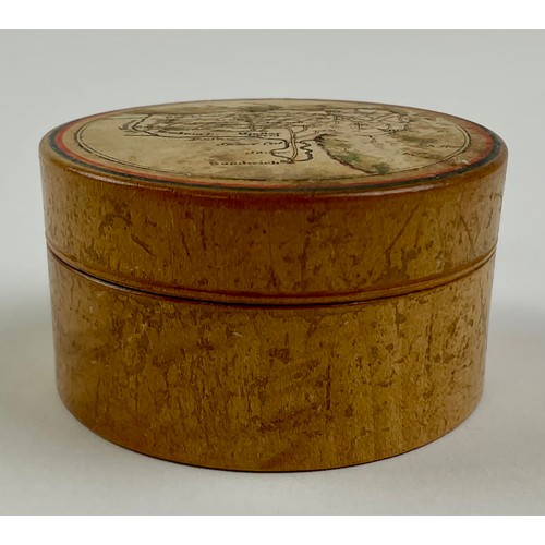 3028 - A George III cartographic 'Tunbridge ware' circular patch or vanity box, the push fitting cover with... 