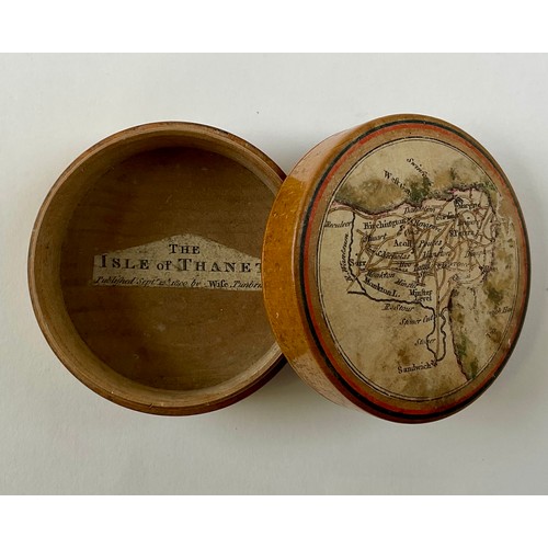 3028 - A George III cartographic 'Tunbridge ware' circular patch or vanity box, the push fitting cover with... 