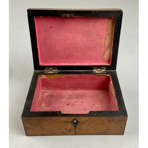 3027 - A George III burr yew and fiddle-back mahogany rectangular box, hinged cover, ebony kite shaped escu... 