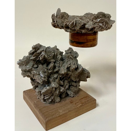 5039 - A desert rose specimen, mounted for display, 12cm high; another similar (2)