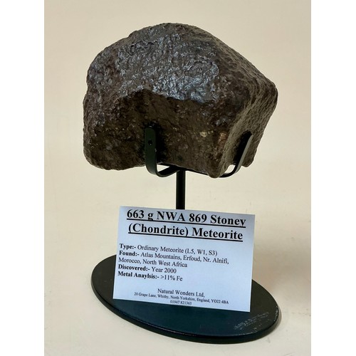 5055 - Chondrite Meteorite (NWA 869 Stoney) 663g
Discovered year 2,000 in the Atlas Mountains, Erfoud, Near... 