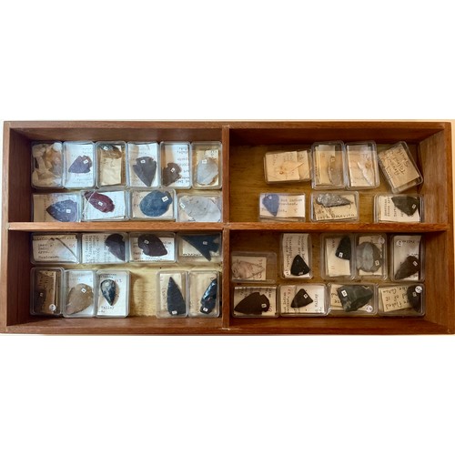 5033 - A collection of American arrow heads including a South American Indian obsidian pressure flaked stra... 