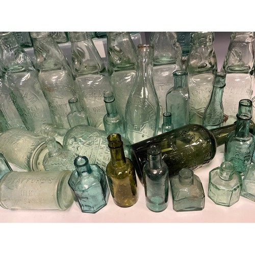 5054 - Bottle Digging Finds - various early 20th century green glass bottles, including Codd bottles, alcoh... 