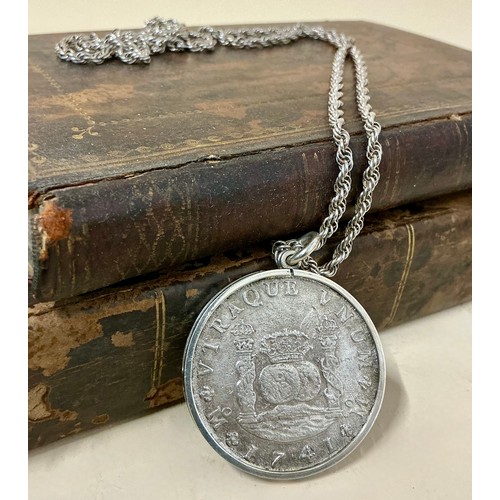 5007 - A Spanish shipwreck coin (Isles of Scilly), Philip V 8 Reales, 1741, Mexico City mint, mounted in st... 
