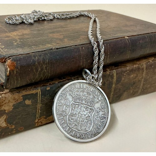 5007 - A Spanish shipwreck coin (Isles of Scilly), Philip V 8 Reales, 1741, Mexico City mint, mounted in st... 