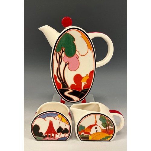 4 - A Wedgwood Clarice Cliff Bonjour limited edition Autumn pattern three piece coffee set,  comprising ... 