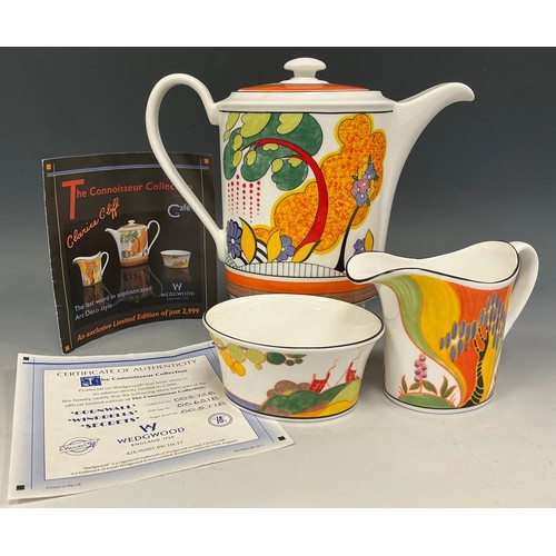 5 - A Wedgwood Clarice Cliff connoisseur collection Café Chic limited edition three piece coffee set, co... 