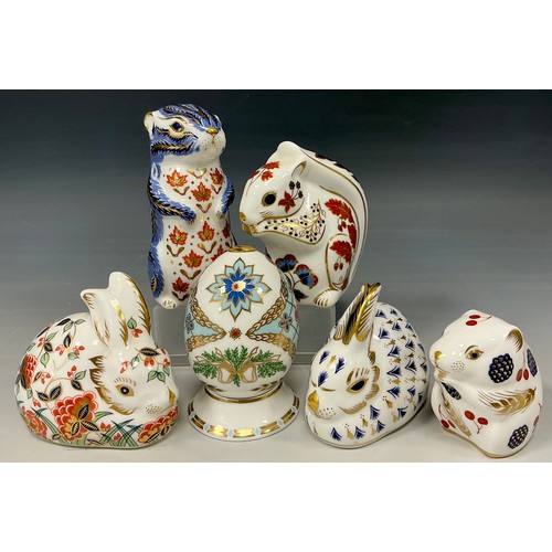 13 - Royal Crown Derby Paperweights - Collector’s Guild Meadow Rabbit;  Chipmunk, Rabbit, gold stoppers; ... 