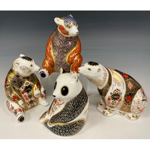 16 - Royal Crown Derby Paperweights - Imari Bear, seated Imari bear, seated bear, seated panda, gold stop... 