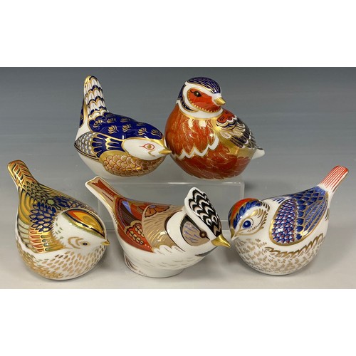 20 - Royal Crown Derby Paperweights - Goldcrest, Firecrest, Collector’s Guild Crested tit, Wren, Chaffinc... 