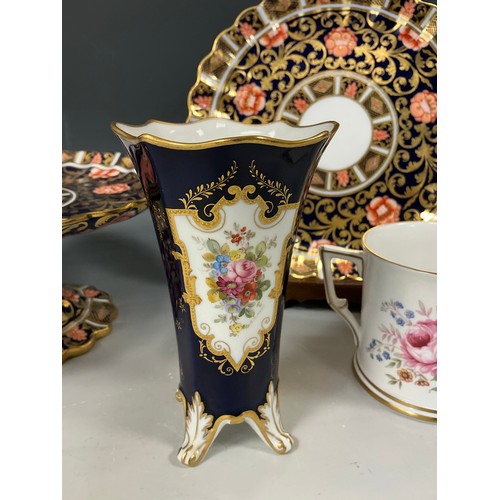 28 - English Porcelain - A Royal Crown Derby trumpet form vase, painted by A. F. Wood;  Copeland Spode ‘I... 