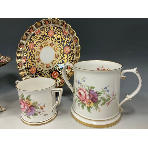 28 - English Porcelain - A Royal Crown Derby trumpet form vase, painted by A. F. Wood;  Copeland Spode ‘I... 