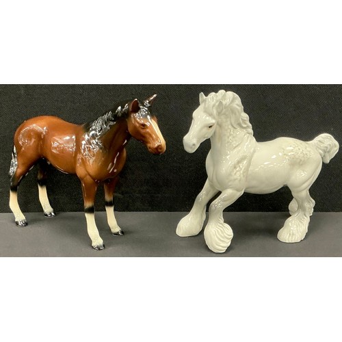 37 - A Beswick Cantering Shire Horse model no.975 in dapple grey; a Beswick Bois Roussel racehorse model,... 