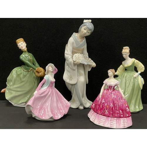 39 - A Coalport elegant lady figure Kimberley, another Cathy; Royal Doulton Fair Lady elegant lady, print... 