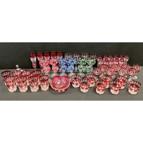 51 - Glassware - 19th Century and later - cut cranberry glass tumblers, flutes, wine glasses, blue and gr... 
