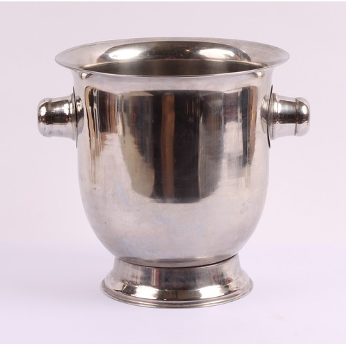 46 - A 20th century stainless steel champagne bucket, knop handles, circular foot, 26cm high overall, unm... 