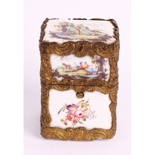 21 - A George III South Staffordshire enamel etui, hinged cover, enclosing a necessaire of sewing impleme... 