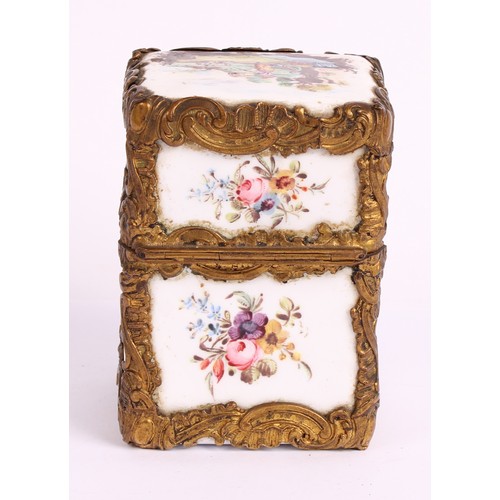 21 - A George III South Staffordshire enamel etui, hinged cover, enclosing a necessaire of sewing impleme... 