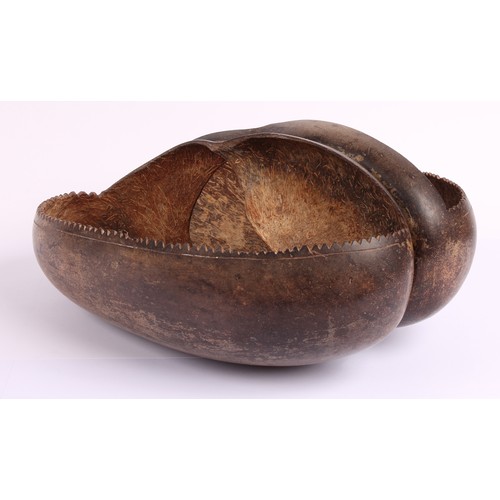 38 - Natural History - a 19th century coco de mer (lodoicea), cut as a hand basket, 33cm long