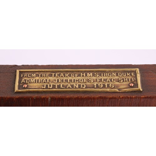 43 - A pair of early 20th century bookends from the Teak of HMS Iron Duke, Admiral Jellicoe's Flag Ship, ... 