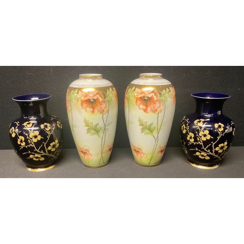 50 - A pair of RS Suhl Prussian Art Nouveau vases, decorated with poppies, printed marks, 21cm high, anot... 