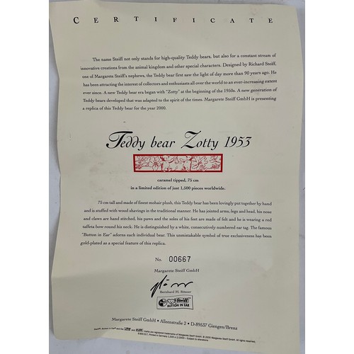 3045 - A large Steiff Zotty replica 1953, white tag 408700, frosted tipped mohair teddy bear with apricot i... 