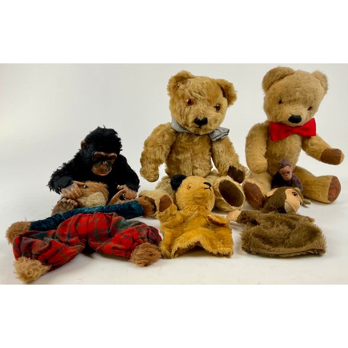 3049 - A Sooty hand puppet, 1950-60s, with golden mohair, orange and black glass eyes, black stitched nose ... 