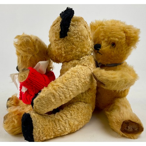 3054 - A 1950’s Sooty type silk Teddy bear, black ears and paws, a,beer glass eyes with stitched nose and m... 