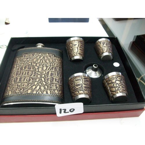 120 - Boxed Whiskey Flask with 4 Mini Tumblers