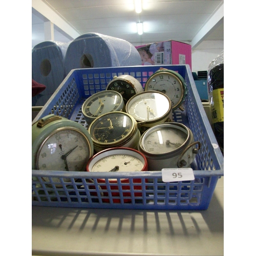 95 - Tray of Old Collectible Alarm Clocks