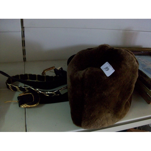 99 - Russian Winter Fur Hat & Selection of Belts