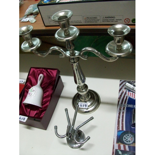 619 - Silver Plated Coat Hanger and Candleabra
