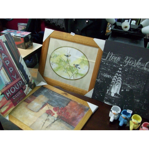 627 - 2 Pine Framed Prints and 2 Canvases