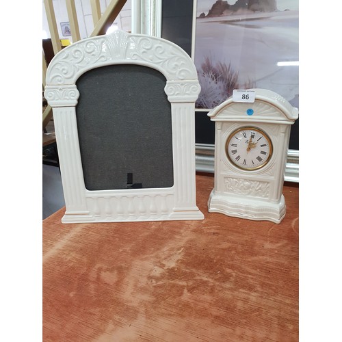 86 - Belleek Cherub Mantle Clock & Belleek Photo Frame